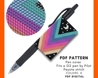 Peyote Pen cover Pattern, Northern lights Night Moon, Miyuki Delica Back to school Pilot G2 Teacher Student Gift 008