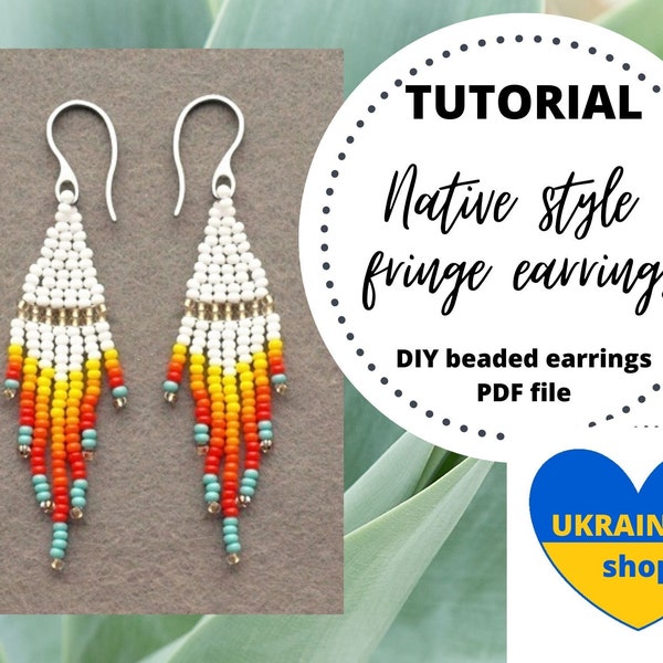 Tutorial bead fringe earring, Tutorial pattern, DIY seed bead, tutorial step by step, how to, lesson, digital download