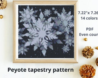 Snowflakes peyote tapestry pattern, Christmas tapestry pattern, Even peyote, Miyuki Delica pattern, Home decor tapestry, pdf pattern