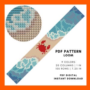 Loom beading bracelet pattern Crab Ocean waves Summer sandy shore Beach theme DIY Bookmark Miyuki Delica seed bead PDF digital 039