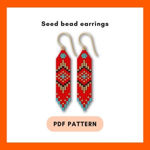 Rote Perlen Fransen Ohrringe, Native American inspirierter ethnischer Miyuki Delica, Easy Mini Muster Brick Stich, Rocailles pdf digital 060