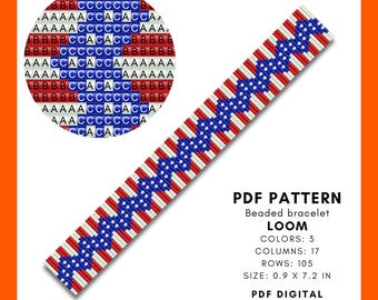 USA Beaded Loom bracelet pattern, American design, Miyuki Delica seed bead Patriotic design, Independence day, pdf instant download 070