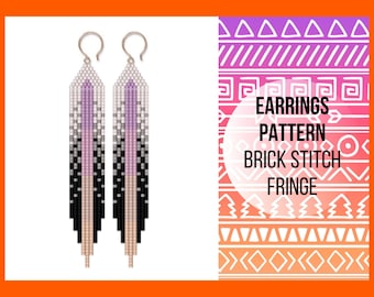 Earring pattern for beading, Ethnic feather Seed bead fringe earring pattern, Brick stitch tribal, Bead weaving, Beadwork, PDF digital, 366