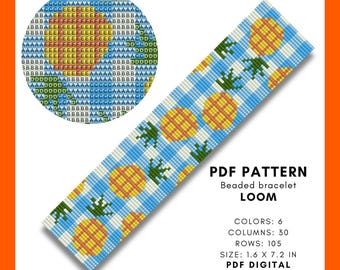 Pineapple Loom beading bracelet pattern Food Fruit DIY Bookmark Miyuki Delica seed bead PDF digital 071