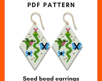 Boho Brick Stitch Earrings Pattern, Hummingbird Butterfly Snake Beading Chart Miyuki Delica 11 PDF, Tropical Jewelry Design Gift 069