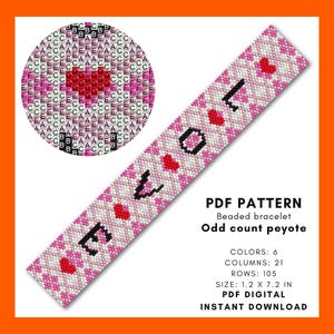 Message d'amour avec coeurs, motif de bracelet de perles, peyotl nombre impair, Saint-Valentin, romance, conception géométrique, bijoux à faire soi-même, PDF numérique 049