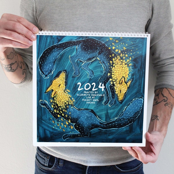 12-Month 2024 Wall Calendar, Featuring 13 Original Pocket Vinyl Paintings by Elizabeth Jancewicz