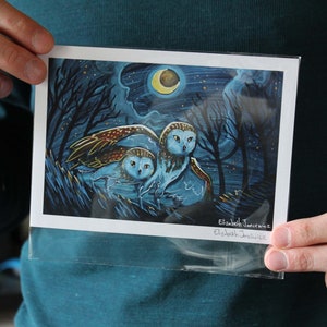 Two Barn Owls at Night Fine Art Print - Etsy