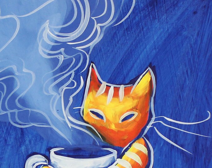Cat Drinking Coffee Fine Art Print Etsy