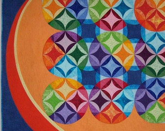 Large Wall Quilt, Art Quilt, Textile Art, Bright Colorful Modern Orange Peel, Quilted Wall Hanging, Orange and Blue, Multi color, Fiber Art
