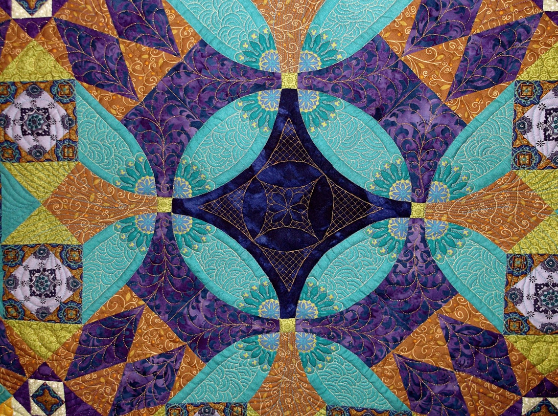 Wall Quilt Handmade Textile Art Quilt Geometric Mandala Etsy