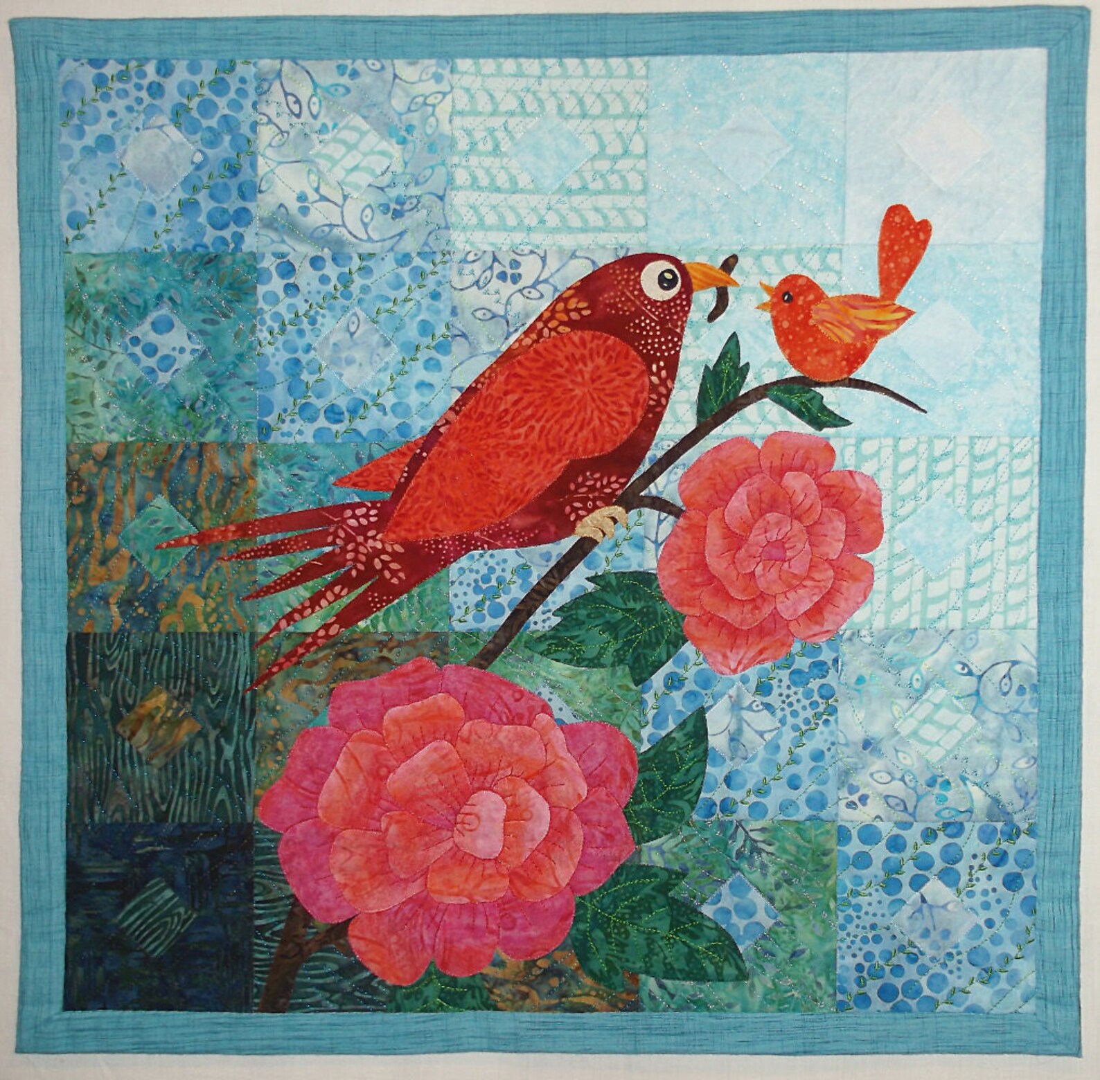 Birds Wall Quilt Fiber Art Quilt Sweet Mama Bird Baby Bird Etsy