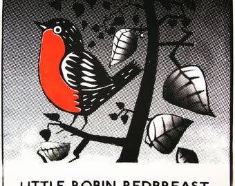 Robin  redbreast  hand printed screen print