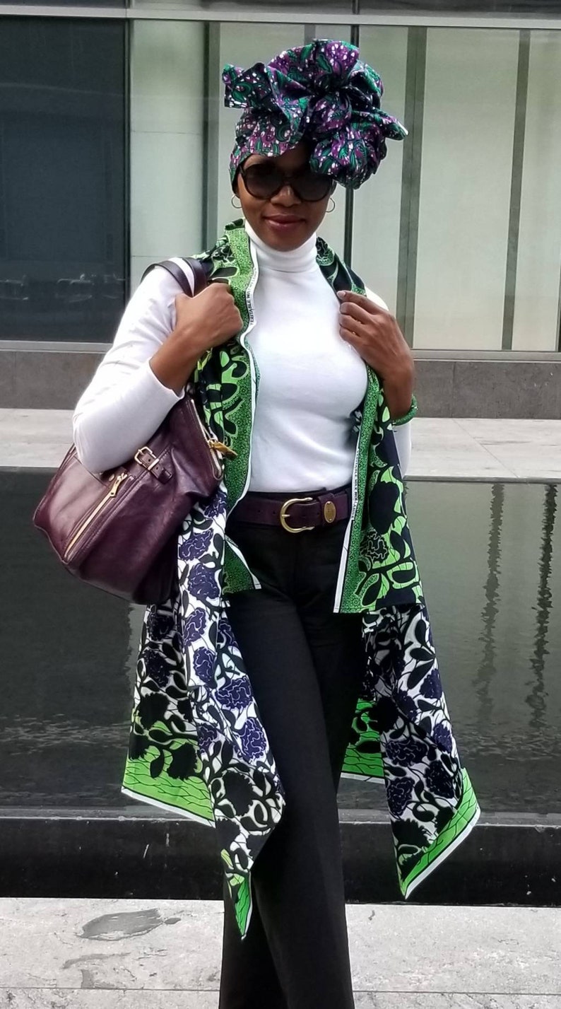 Asymmetrical African Print Duster Green Multi