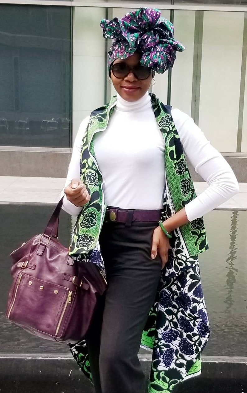 Asymmetrical African Print Duster Green Multi