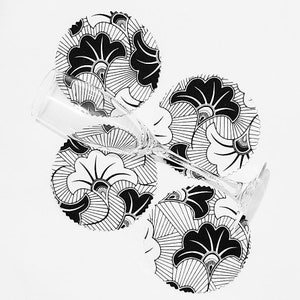 Garden African Print Coasters, Set of 4, White and Black Flowers