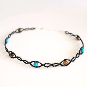 Goddess Eyes of Infinity Turquoise, Tiger Eye and Onyx Choker Necklace