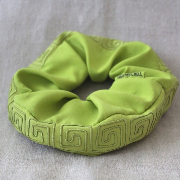 Greek Key 100% Silk Hair Scrunchie. Made of Upcycled Silk. One of a Kind.