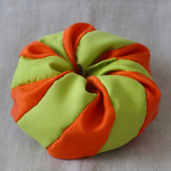 Neon Swirl 100% Silk Hair Scrunchie. Made of Upcycled Silk. One of a Kind.