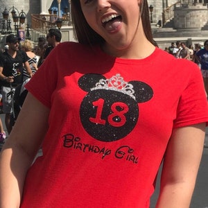 Disney Birthday Glitter T-Shirt, Birthday Girl Glitter Tee, Disney Birthday Party Shirts, Personalized Disney Birthday Shirts, Minnie Mouse
