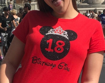 Disney Birthday Glitter T-Shirt, Birthday Girl Glitter Tee, Disney Birthday Party Shirts, Personalized Disney Birthday Shirts, Minnie Mouse