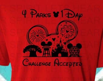 Disney Parks Challenge Shirt, 4 Parks 1 Day Vacation T-shirt, Magic Kingdom Epcot Animal Kingdom Family Trip Tee, Disney Dri-Fit Tees
