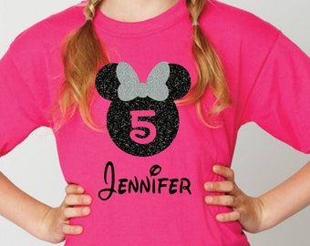 Disney Birthday Shirt, Girls Minnie Birthday Tee, Disney Glitter Birthday T-Shirt, Personalized Birthday Tee, Minnie Mouse Birthday, Gift