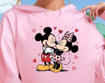 Disney Mickey Minnie Valentine Hoodie, Custom Lover Mickey and Minnie Sweatshirt, Valentine Gift Hoodie, Disney Couple Matching Sweater