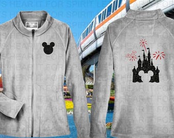 Disney Fleece Jacket, Disney Full Zip Jacket, Disney Glitter Jacket, Disney Castle Fleece.  Ladies, Mens, Youth Full Zip Matching Jackets