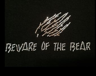Beware of the Bear Rhinestone Transfer, Grizzlies DIY Bear Claw Shirt, Bear Paw Rhinestone Transfer, Grizzly Iron-On, Crystal Rhinestone