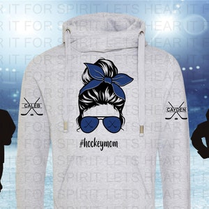 Hockey Mom Hoodie, Hockey Mom Customized Hoodie, Messy Bun Hockey Mom Hoodie, Hockey Gift, Hockey, Hockey Mom Crossover Hoodie