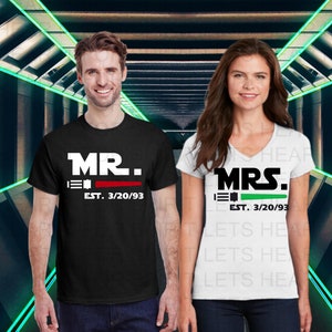 Star Wars Anniversary Shirts, Mr and Mrs Shirts, Bride and Groom Matching Shirts, Just Married Star Wars Shirts, Star Wars Honeymoon Tees,