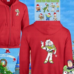 Disney Christmas Hoodie, Disney Christmas Vacation Full Zip Hoodie, Hooded Jacket, Disney Toy Story Full Zip Hoodies, Buzz Woody Disney Gift