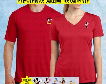 Disney Performance Tees, Mickey and Friends Dri Fit Tshirts, Mickey, Minnie, Goofy, Donald Duck, Pluto, Disney Performance Shirt with SPF