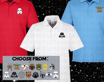 Star Wars Polos, Disney Dri Fit Polo, Darth Vader, Baby Yoda Polo, Matching Star Wars Polos, Mens, Ladies and Youth.  Custom Star Wars Gift