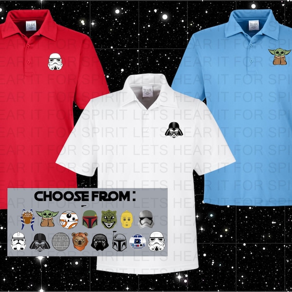 Star Wars Polos, Disney Dri Fit Polo, Darth Vader, Baby Yoda Polo, Matching Star Wars Polos, Mens, Ladies and Youth.  Custom Star Wars Gift
