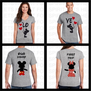Chemises Disney Mickey et Minnie assorties, chemises de couple Disney, chemises de couple, chemises de croisière Disney, chemises de vacances Disney, premier voyage