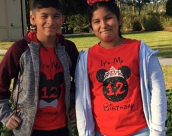 Disney Twin Shirts, Disney Twins Birthday Shirts, Birthday Shirts for Twins, Minnie and Minnie Mouse Birthday Shirts, Matching Birthday Tees