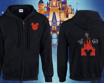 Disney Hoodie, Disney Vacation Glitter Full Zip Hoodie, Hooded Jacket, Disney Mickey Minnie Mouse Full Zip Hoodies, Disney Gift