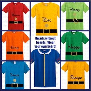 7 DWARFS SHIRTS, Snow White and the Seven Dwarfs, Matching Group Halloween Shirts, Dwarf Costume, Work or Office Costume, Teacher Costumes