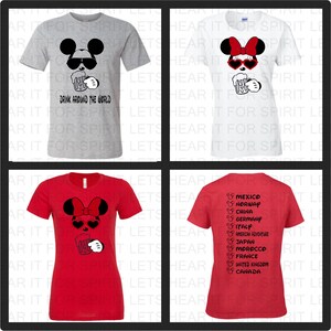 Epcot Drinking Shirt, Mickey Minnie Beer Shirt, Disney Couples Shirts, Country Check List on back, Matching Group, Disney Gift, Food & Wine image 4