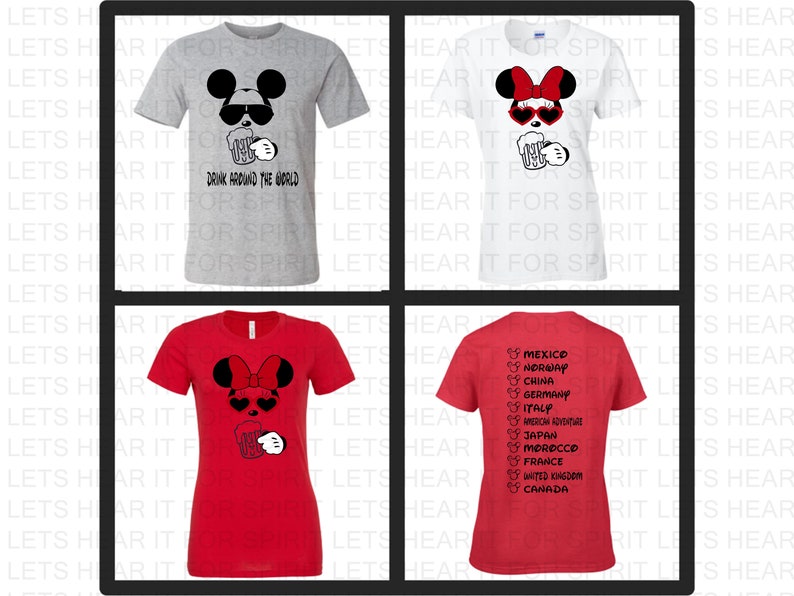Epcot Drinking Shirt, Mickey Minnie Beer Shirt, Disney Couples Shirts, Country Check List on back, Matching Group, Disney Gift, Food & Wine image 4