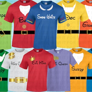 Dwarfs Shirts, Snow White 7 Dwarfs Shirts, Disney Matching Family Outfits, Evil Queen, Grumpy Happy Doc Dopey Sneezy Sleepy Bashful Happy