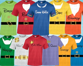 Dwarfs Shirts, Snow White 7 Dwarfs Shirts, Disney Matching Family Outfits, Evil Queen, Grumpy Happy Doc Dopey Sneezy Sleepy Bashful Happy