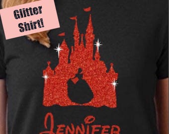 Disney Castle Shirt, Disney Shirt, Disney World Shirt, Disneyland Shirt, Family Matching Shirt, Cinderella Castle Glitter Shirt, Disney Gift