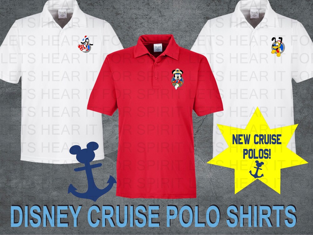 Disney Cruise Performance Polo, Mens Disney Cruise Polo, Boys Disney Polo, Mickey Mouse, Goofy, Pluto, Donald Duck Polo Shirts Matching Polo