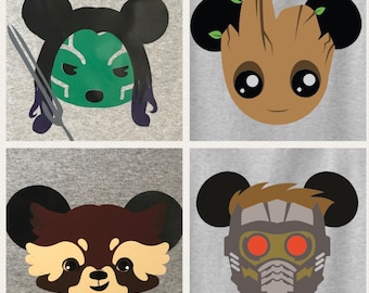 Guardians of the Galaxy Shirts, Gamora Shirt, Groot Shirt, Rocket Shirt and Starlord Shirt and Yondu.  Mickey Guardians of the Galaxy Shirts