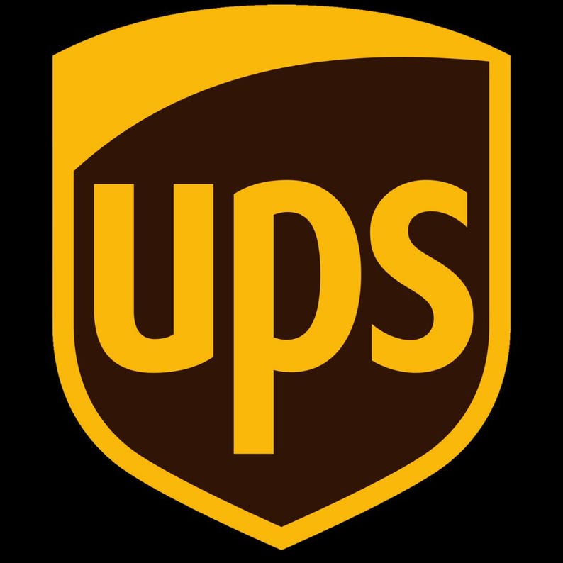 May include: A brown shield-shaped logo with a gold outline. The word "UPS" is written in large, bold, gold letters inside the shield.