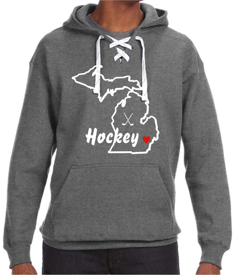 Michigan Hockey Hoodie Michigan Hockey Skate Lace Hoodie Etsy