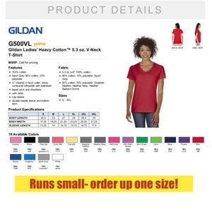 May include: A red V-neck t-shirt made from heavy cotton. The shirt is 5.3 ounces per square yard and comes in 18 colours. The shirt is shown on a model wearing size S. The shirt is available in sizes S-3XL. The shirt is made by Gildan and is part of their prime collection. The shirt is described as "Runs small - order up one size!"